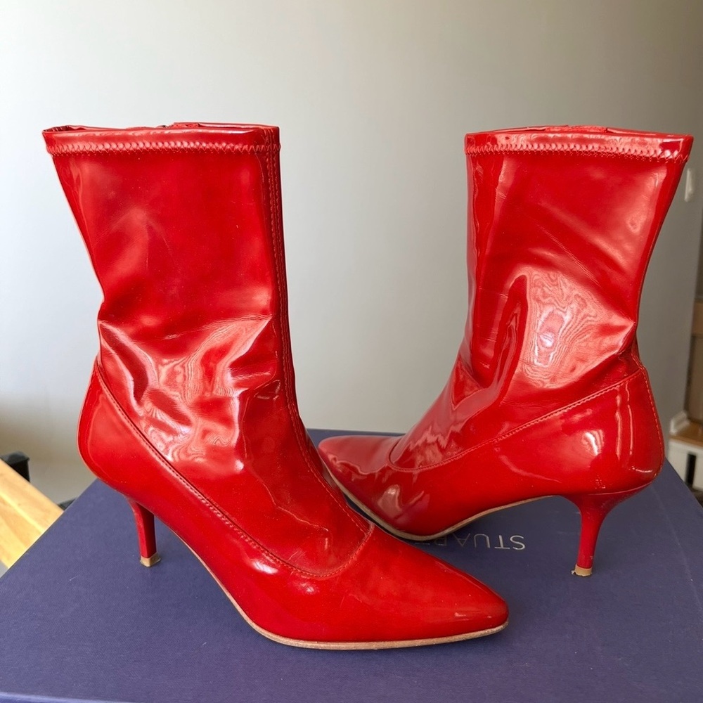 Stuart Weitzman Red patent booties boots Sz 36